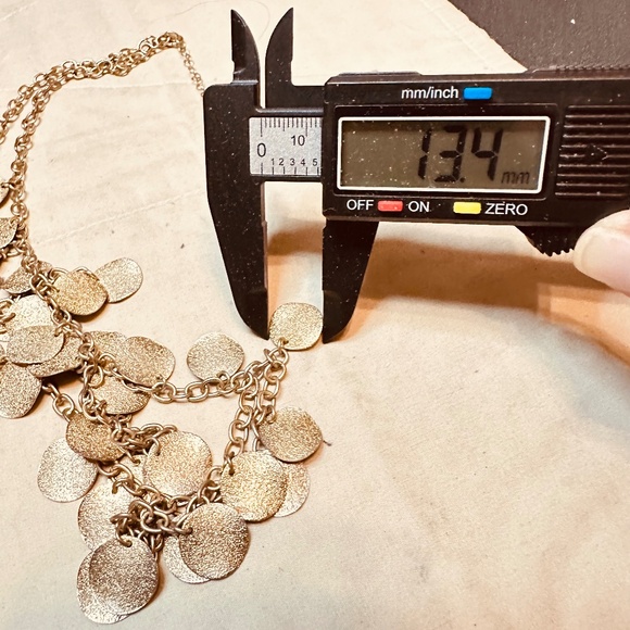 Gold Tone 4 Strand Layered Bib Necklace w/Several Round Discs per Layer - Picture 7 of 10